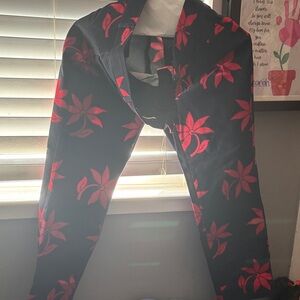 Banana Republic Black Leggings with Red Floral Accents